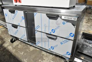 BRAND NEW SCRATCH AND DENT! Beverage Air WTFD60AHC-4 Stainless Steel Commercial 4 Drawer Work Top Freezer on Commercial Casters. 115 Volts, 1 Phase.