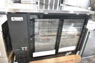 BRAND NEW SCRATCH AND DENT! 2025 Avantco 178UBB48SHC 48" Black Counter Height Narrow Sliding Glass Door Back Bar Refrigerator with LED Lighting. 115 Volts, 1 Phase.