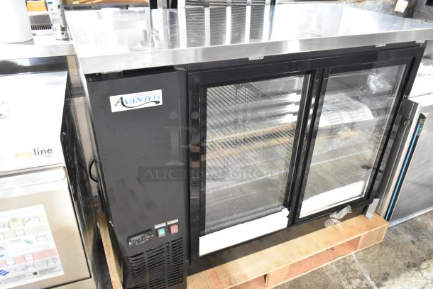 BRAND NEW SCRATCH AND DENT! 2025 Avantco 178UBB48SHC 48" Black Counter Height Narrow Sliding Glass Door Back Bar Refrigerator with LED Lighting. 115 Volts, 1 Phase. - Image 2 of 6