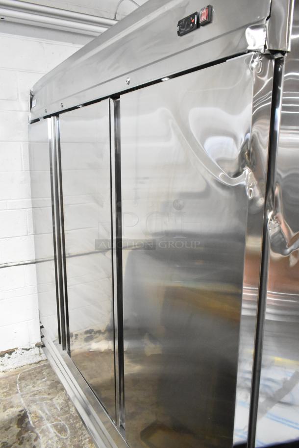 BRAND NEW SCRATCH AND DENT! 2025 Avantco 178SS3FHC Stainless Steel 3 Door Reach In Freezer w/ Poly Coated Racks. 115 Volts, 1 Phase. - Image 1 of 10