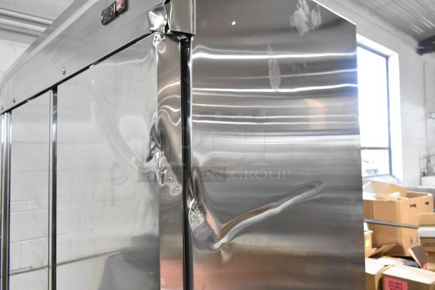 BRAND NEW SCRATCH AND DENT! 2025 Avantco 178SS3FHC Stainless Steel 3 Door Reach In Freezer w/ Poly Coated Racks. 115 Volts, 1 Phase. - Image 3 of 10