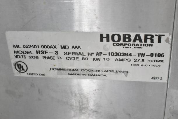 Hobart HSF-3 Stainless Steel Commercial Electric Powered Single Deck Steam Cabinet. 208 Volts, 3 Phase. - Image 8 of 8
