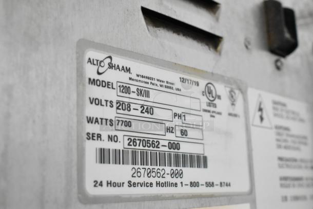 2019  Alto Shaam 1200-SK/III Stainless Steel Commercial Smoker Oven on Commercial Casters. 208-240 Volts, 1 Phase. - Image 7 of 7
