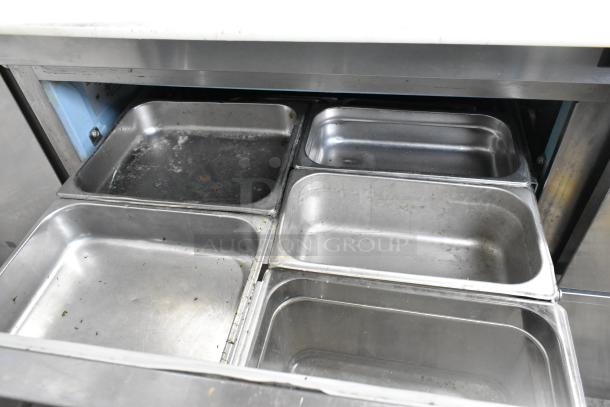 Delfield Stainless Steel Commercial Sandwich Salad Prep Table Bain Marie Mega Top w/ Over Shelf and 4 Drawers. 115 Volts, 1 Phase. - Image 4 of 8