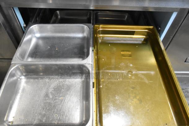 Delfield Stainless Steel Commercial Sandwich Salad Prep Table Bain Marie Mega Top w/ Over Shelf and 4 Drawers. 115 Volts, 1 Phase. - Image 5 of 8