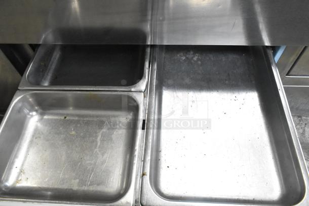 Delfield Stainless Steel Commercial Sandwich Salad Prep Table Bain Marie Mega Top w/ Over Shelf and 4 Drawers. 115 Volts, 1 Phase. - Image 6 of 8