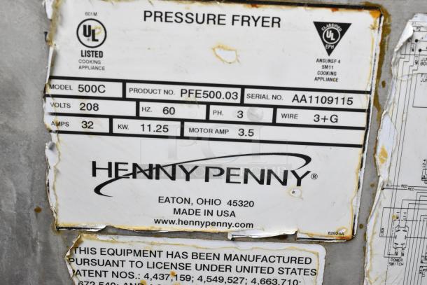 Henny Penny 500C Stainless Steel Commercial Floor Style Electric Powered Pressure Fryer on Commercial Casters. 208 Volts, 3 Phase. - Image 6 of 6