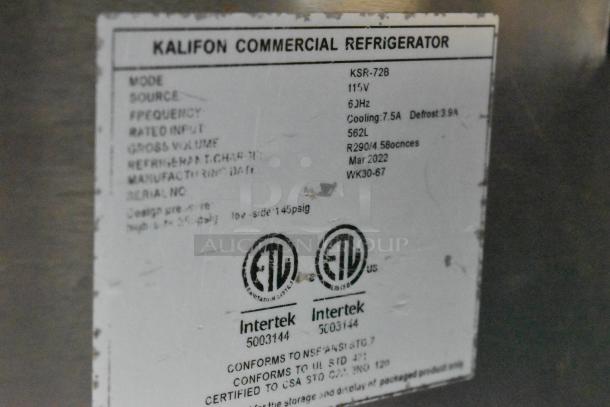 Kalifon KSR-72B Stainless Steel Commercial Sandwich Salad Prep Table Bain Marie Mega Top on Commercial Casters. 115 Volts, 1 Phase. - Image 7 of 9