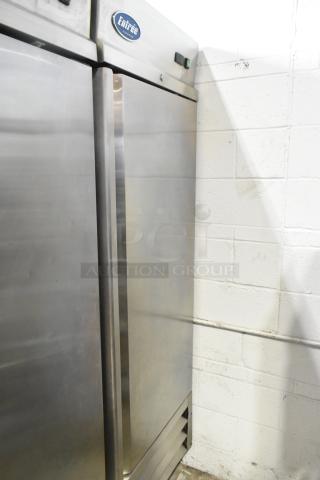 Entree CR1 Stainless Steel Commercial Single Door Reach In Cooler w/ Poly Coated Racks on Commercial Casters. 115 Volts, 1 Phase.
