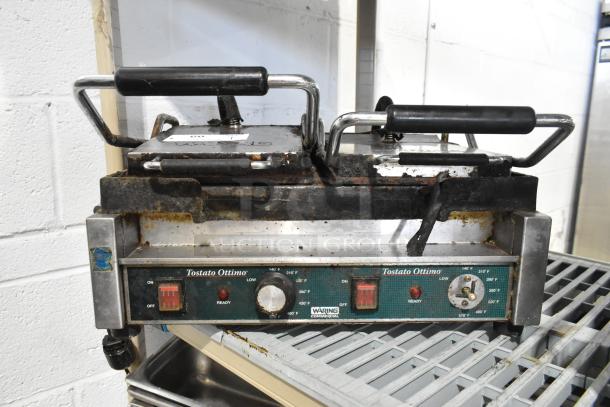 Waring WFG300 Stainless Steel Commercial Countertop Electric Powered Double Panini Press. 240 Volts, 1 Phase. - Image 1 of 5