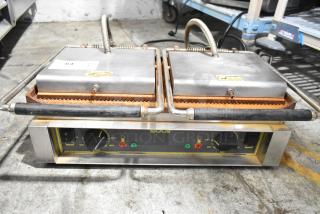 Sodir Stainless Steel Commercial Countertop Double Panini Press. 220 Volts, 1 Phase.