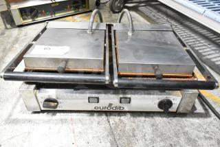 Eurodib Stainless Steel Commercial Countertop Double Panini Press. 208/220 Volts, 1 Phase.