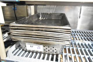 10 Stainless Steel Full Size Perforated Drop In Bins. 10 Times Your Bid!