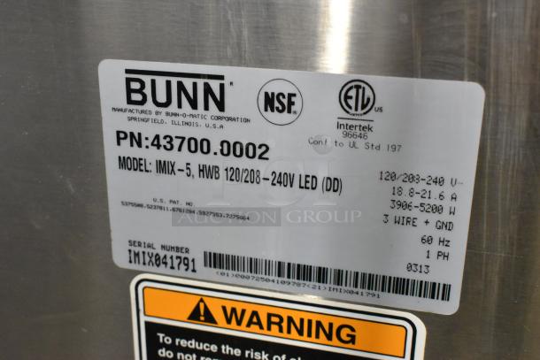Bunn IMIX-5 Stainless Steel Commercial Countertop Cappuccino Machine. 120/208-240 Volts, 1 Phase. - Image 6 of 6