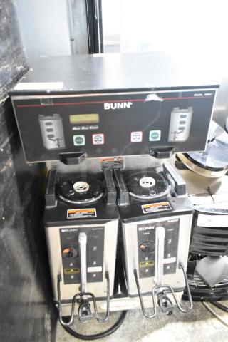 Bunn Dual DBC Stainless Steel Commercial Countertop Double Coffee Machine w/ 2 Satellite Servers. 120/208-240 Volts, 1 Phase.