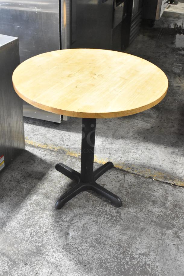2 Wooden Round Dining Height Table on Black Metal Table Base. 2 Times Your Bid! - Image 1 of 5