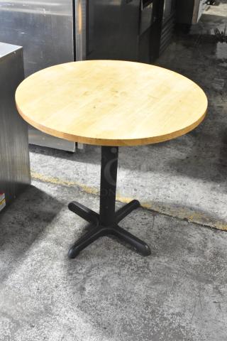 2 Wooden Round Dining Height Table on Black Metal Table Base. 2 Times Your Bid! - Item #1194968