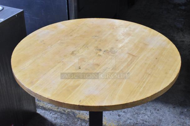 2 Wooden Round Dining Height Table on Black Metal Table Base. 2 Times Your Bid! - Image 3 of 5