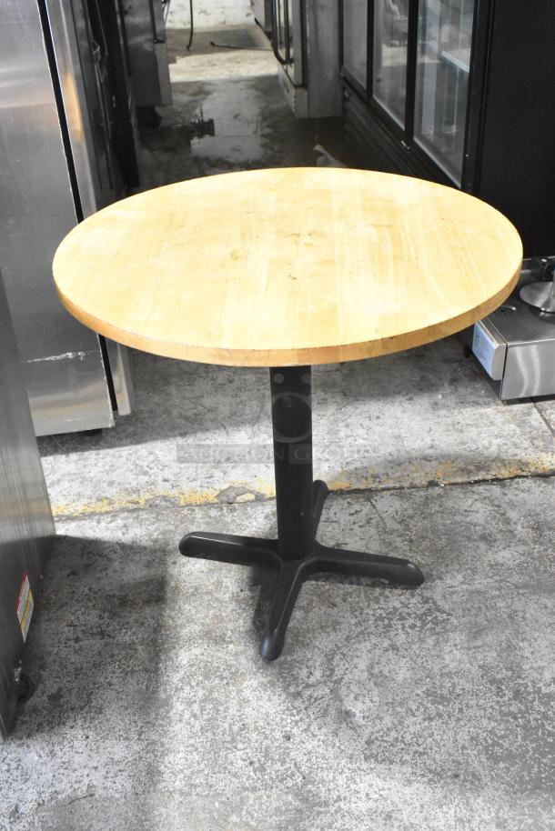 2 Wooden Round Dining Height Table on Black Metal Table Base. 2 Times Your Bid! - Image 5 of 5