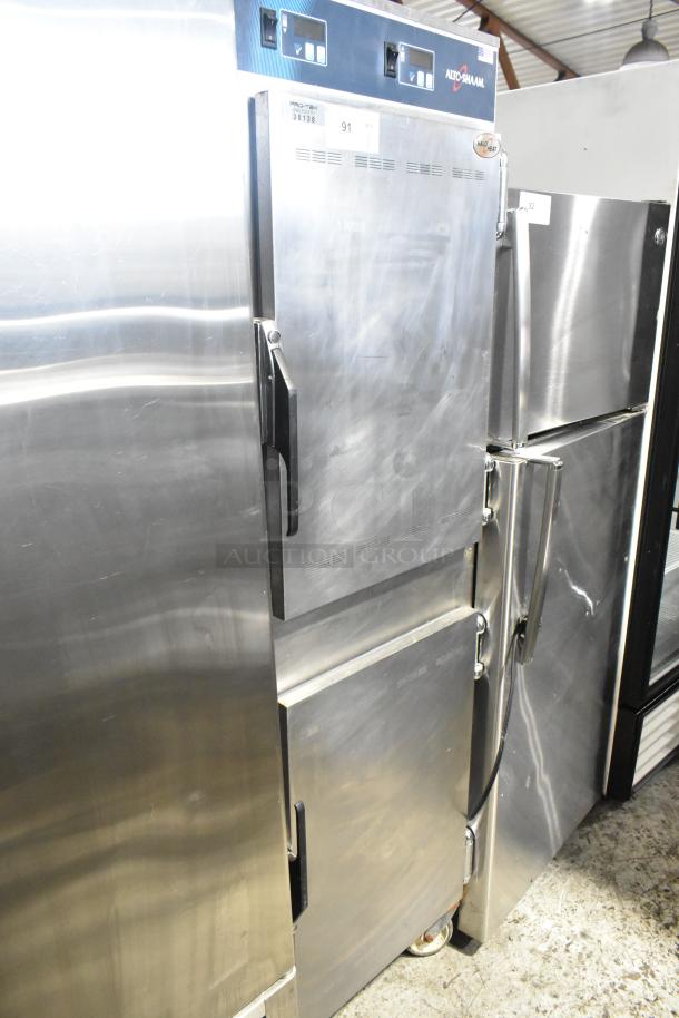Alto Shaam 1000-UP Halo Heat stainless steel commercial heated holding cabinet, on casters, 120V, 1 phase, two doors, top controls.