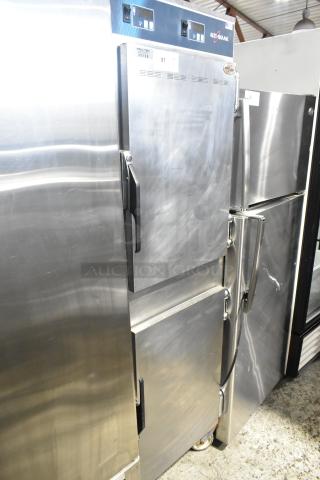 Alto Shaam 1000-UP Halo Heat stainless steel commercial heated holding cabinet, on casters, 120V, 1 phase, two doors, top controls.