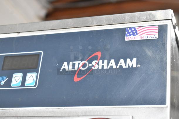 Alto Shaam 1000-UP Halo Heat stainless steel commercial heated holding cabinet with digital controls, U.S. made sticker visible.