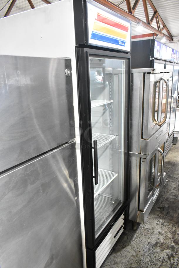 True GDM-23F single door commercial freezer with poly coated racks. Features glass door, metal exterior, operates at 115V, 1 Phase.