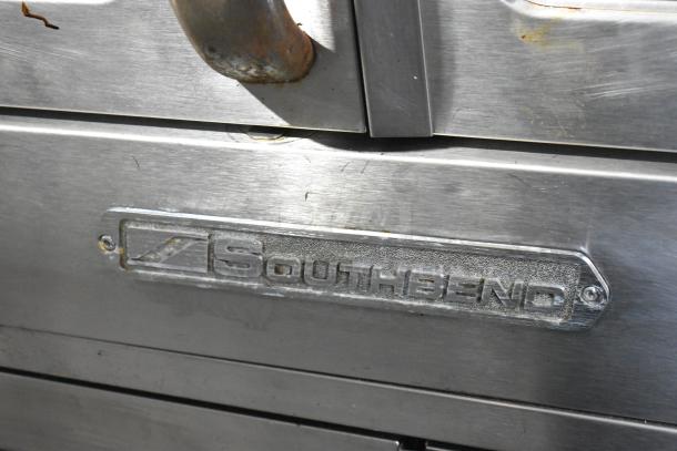 Southbend SilverStar stainless steel commercial convection oven with metal oven racks and view-through doors.
