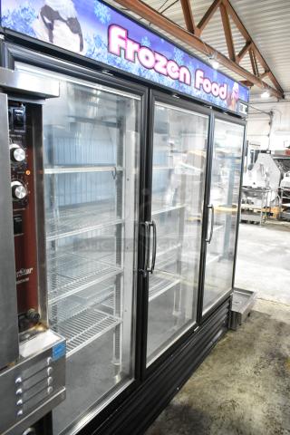 Turbo Air TGF-72FB Metal Commercial 3 Door Reach In Freezer Merchandiser w/ Poly Coated Racks.. 115/220-240 Volts, 1 Phase. - Item #1194986