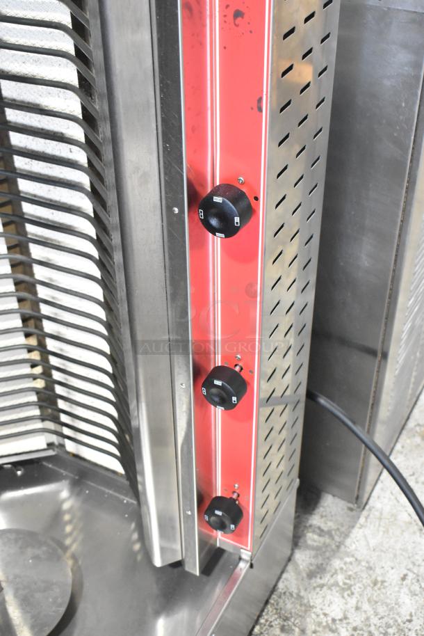 2024 Cookline 4E stainless steel gyro machine, electric-powered, three control knobs, 240 volts, commercial countertop use.