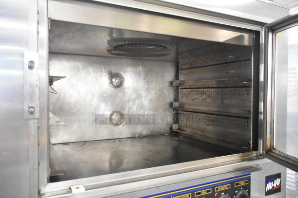 Nu Vu SUB-123 stainless steel commercial oven proofer, interior view, on casters, 240V, 3-phase, good condition.