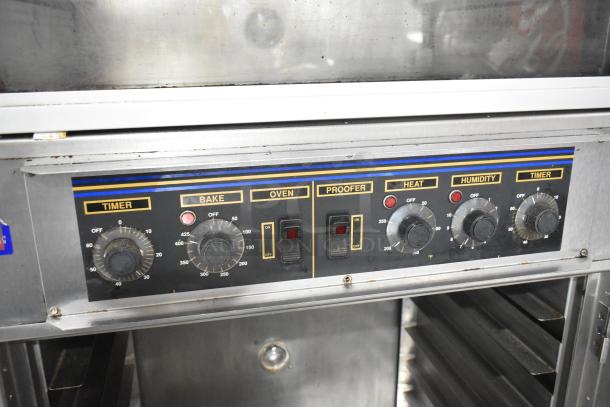 Nu Vu SUB-123 stainless steel commercial oven proofer with control panel, 240V, 3-phase, on commercial casters.