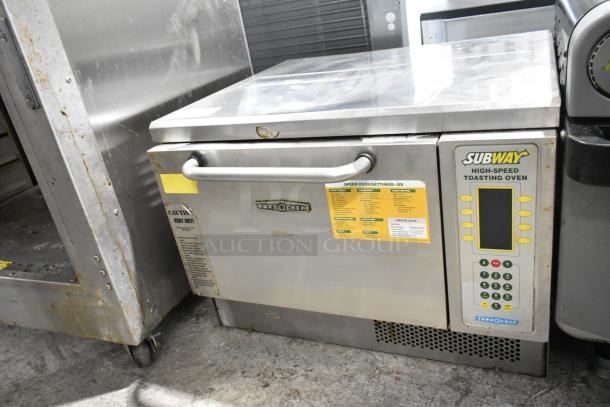 Turbochef NGC stainless steel rapid cook oven, electric, 208/230-240V, 1 phase. Visible controls and instructional labels.