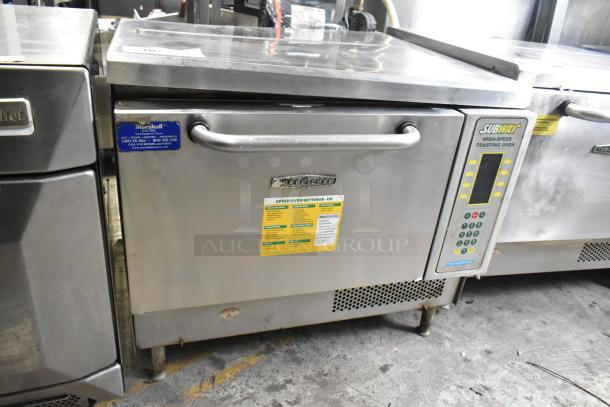 Turbochef NGC stainless steel commercial rapid cook oven, electric, 208/230-240V, 1-phase, with control panel and settings label.