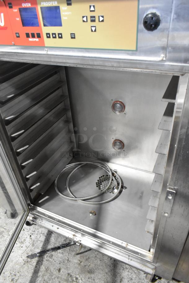 Nu Vu SUB-123P stainless steel commercial oven proofer with controls, racks, and casters. 208V, 1 phase. Clean interior.