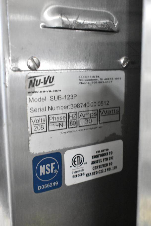 Nu Vu SUB-123P stainless steel oven proofer, 208V, 1 phase, on commercial casters. NSF and ETL certified. Serial: 398740 00 0512.