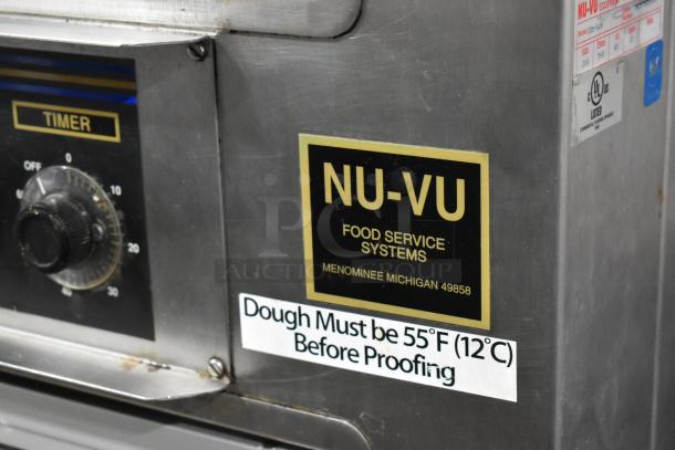 Nu Vu SUB-123 stainless steel commercial oven proofer, 208V, 3-phase, with timer and temperature labels, on casters.