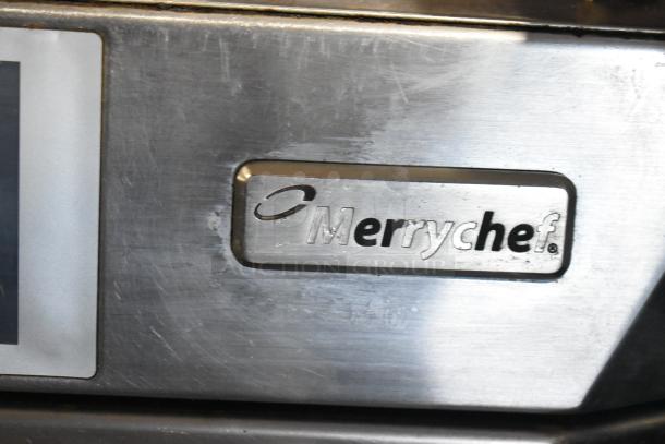 Merrychef eikon e4 stainless steel rapid cook oven, logo detail, electric, 208/240V, 1 phase, commercial use.