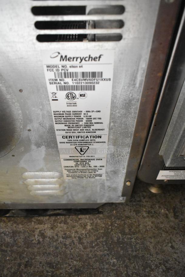 Merrychef eikon e4 rapid cook oven, stainless steel, 208/240V, 1 phase, ETL and NSF certified, model and certification displayed.