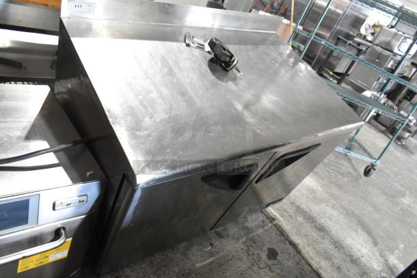 Turbo Air TUR-48SD Stainless Steel Commercial 2 Door Work Top Cooler on Commercial Casters. Caster Needs to be Reattached. 115 Volts, 1 Phase. - Image 2 of 9