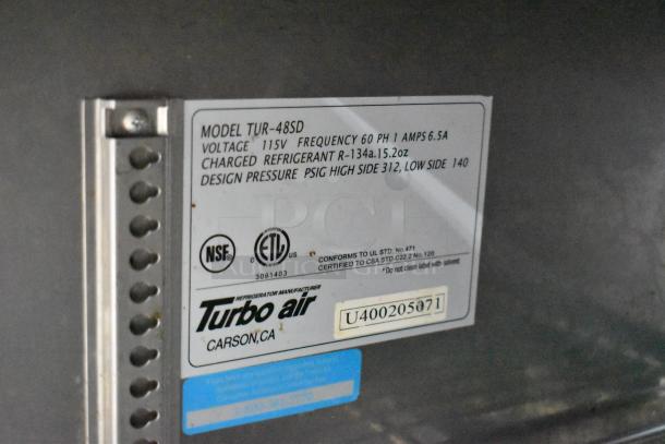 Turbo Air TUR-48SD Stainless Steel Commercial 2 Door Work Top Cooler on Commercial Casters. Caster Needs to be Reattached. 115 Volts, 1 Phase. - Image 9 of 9