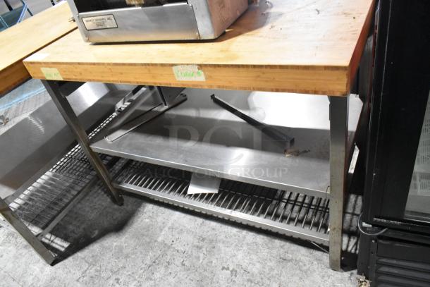 Wooden Butcher Block Table w/ 2 Under Shelf. - Image 2 of 3