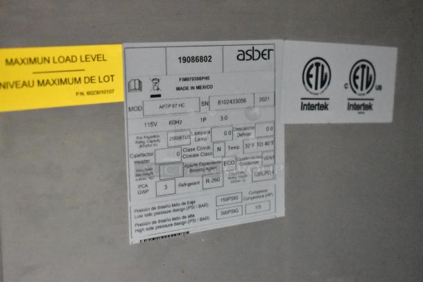 2021 Asber APTP 67 HC Stainless Steel Commercial Pizza Prep Table on Commercial Casters. 115 Volts, 1 Phase. - Image 11 of 11