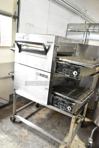 2 Lincoln Impinger 1132 Stainless Steel Commercial Electric Powered Conveyor Pizza Oven on Commercial Casters. 208 Volts, 3 Phase. 2 Times Your Bid! - Item #1195021