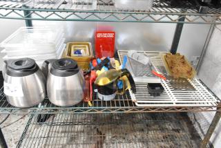 ALL ONE MONEY! Tier Lot of Various Items Including 2 Metal Coffee Pots, Poly Coated Racks, Poly Drop In Bins - Item #1195034