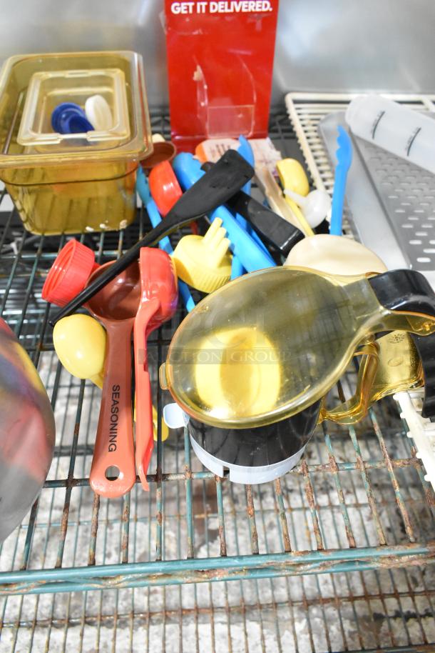 ALL ONE MONEY! Tier Lot of Various Items Including 2 Metal Coffee Pots, Poly Coated Racks, Poly Drop In Bins - Image 4 of 9
