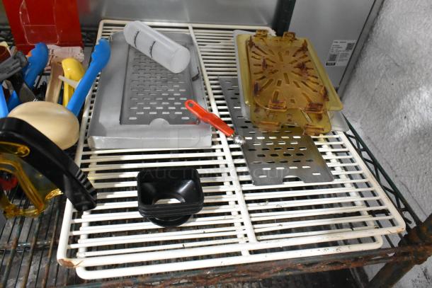 ALL ONE MONEY! Tier Lot of Various Items Including 2 Metal Coffee Pots, Poly Coated Racks, Poly Drop In Bins - Image 7 of 9