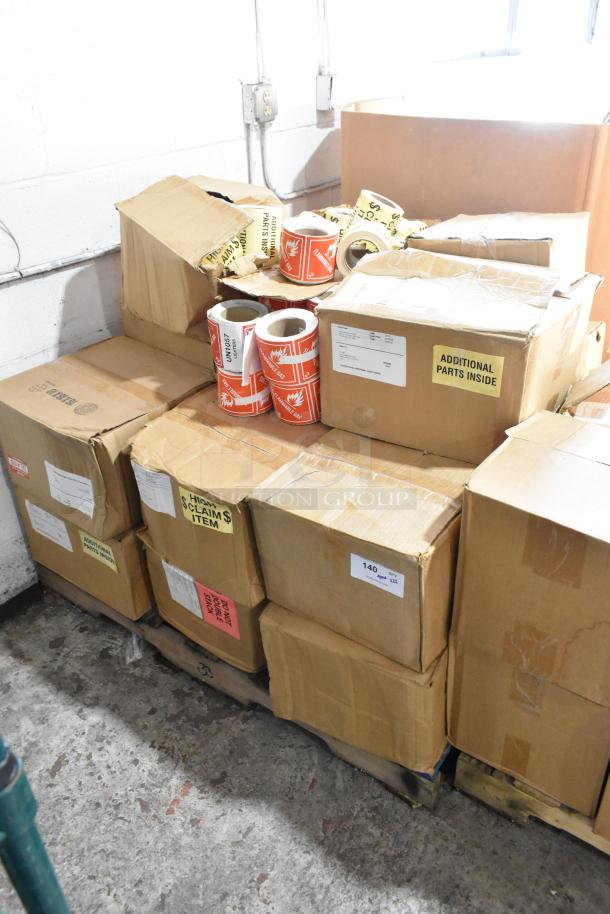 22 BRAND NEW! Boxes of Various Stickers Including Flammable Gas, High Claim Item, Additional Parts. 22 Times Your Bid! - Image 1 of 9