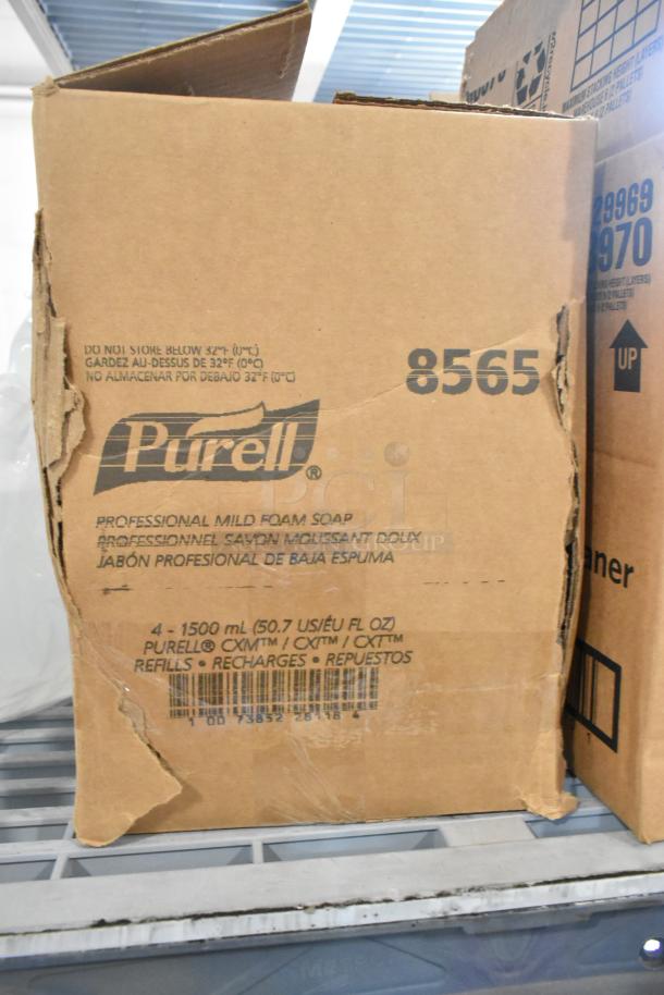 Cardboard box of Purell Professional Mild Foam Soap refills, slightly worn, quantity 4 of 1500 mL bottles.
