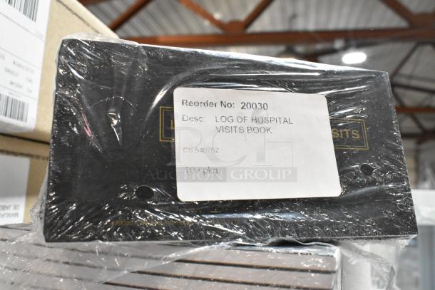 Tiered lot including Pendaflex SureHook files, Purell soap dispenser, and receipt printer rolls. Featured: hospital visit log book wrapped in plastic with label stating reorder no. 20030, 10/pkg.